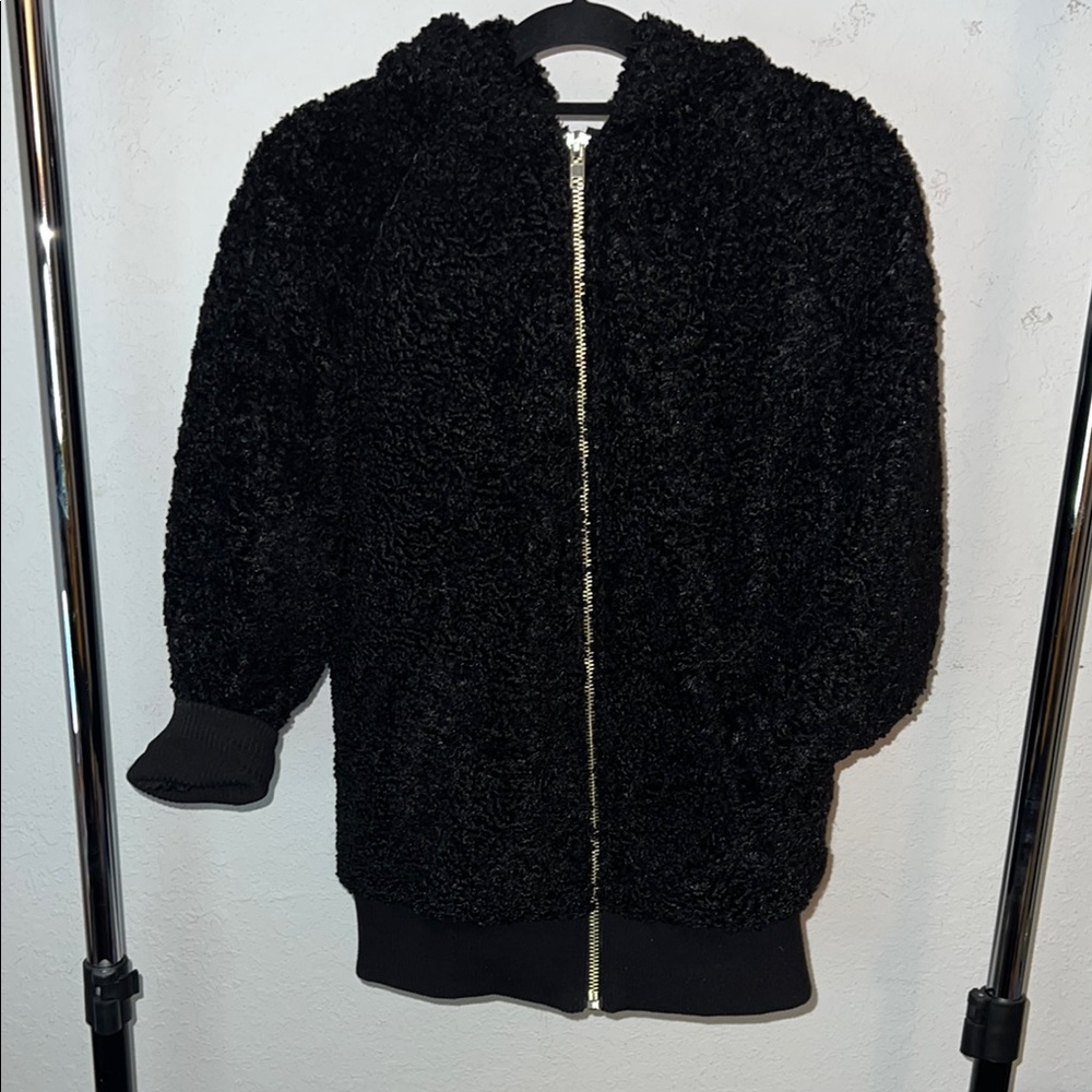 Forever 21 Black Teddy Jacket with Hood and Zip-Up Closure